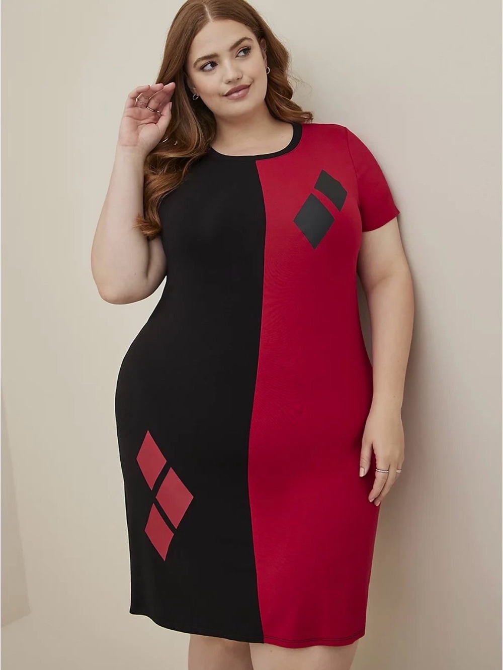 NWT Torrid Harley Quinn Block T-Shirt Dress Black and Red